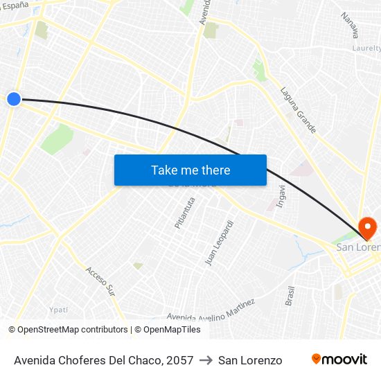 Avenida Choferes Del Chaco, 2057 to San Lorenzo map