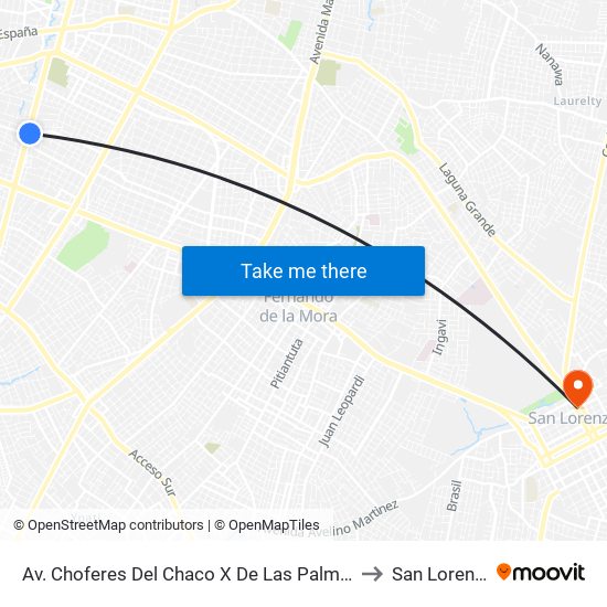 Av. Choferes Del Chaco X De Las Palmeras to San Lorenzo map