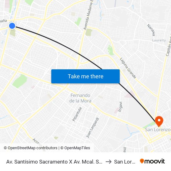 Av. Santísimo Sacramento X Av. Mcal. Solano López to San Lorenzo map