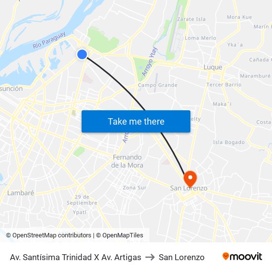 Av. Santísima Trinidad X Av. Artigas to San Lorenzo map
