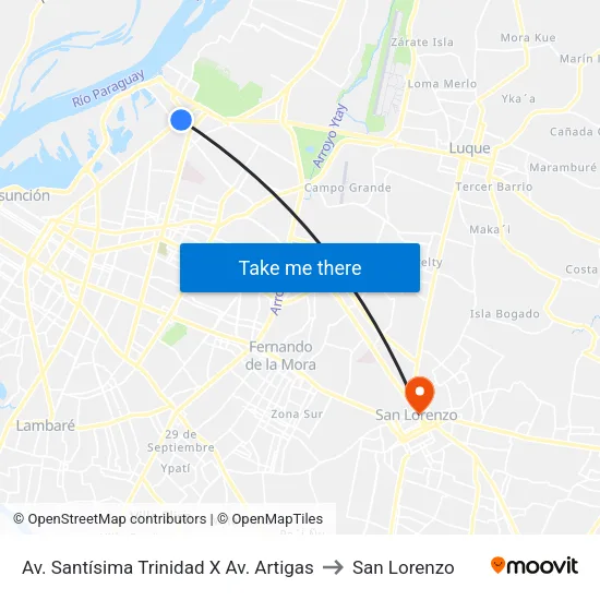 Av. Santísima Trinidad X Av. Artigas to San Lorenzo map