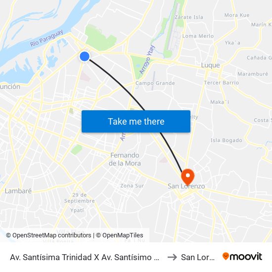 Av. Santísima Trinidad X Av. Santísimo Sacramento to San Lorenzo map