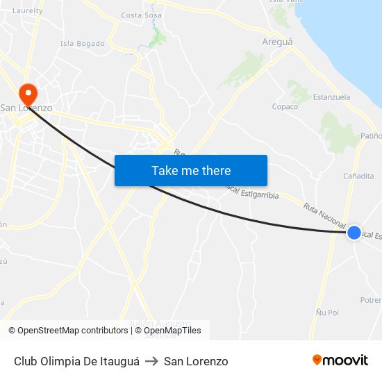 Club Olimpia De Itauguá to San Lorenzo map