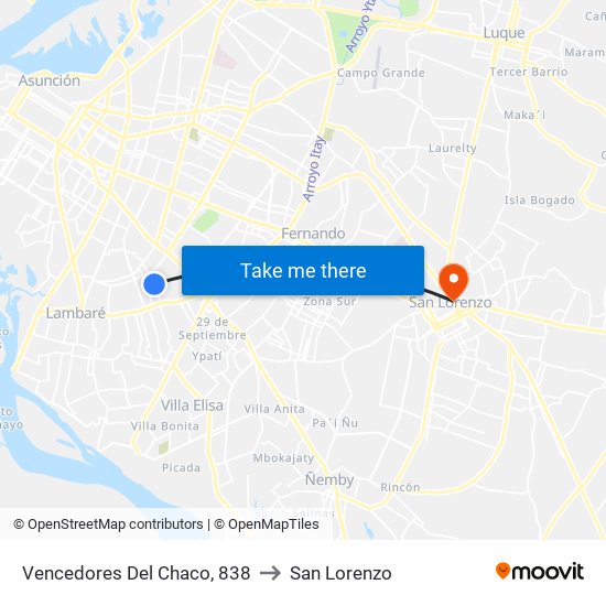 Vencedores Del Chaco, 838 to San Lorenzo map