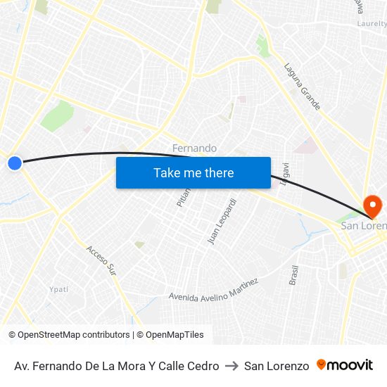 Av. Fernando De La Mora Y Calle Cedro to San Lorenzo map