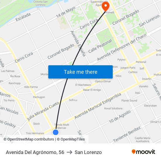 Avenida Del Agrónomo, 56 to San Lorenzo map