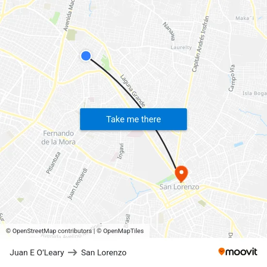 Juan E O’Leary to San Lorenzo map