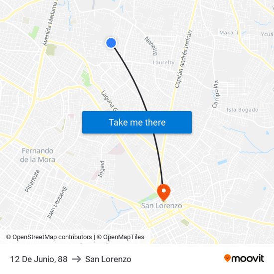 12 De Junio, 88 to San Lorenzo map