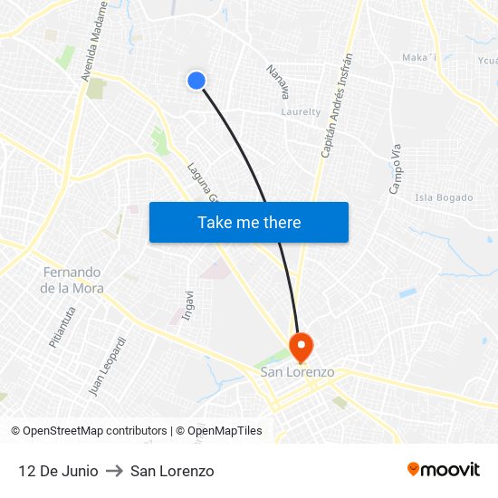 12 De Junio to San Lorenzo map