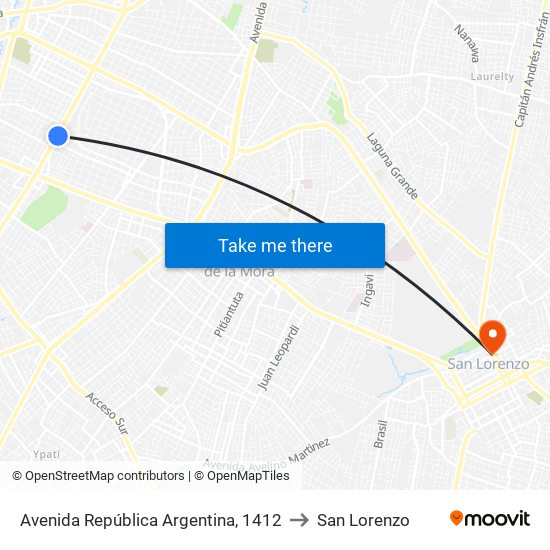 Avenida República Argentina, 1412 to San Lorenzo map