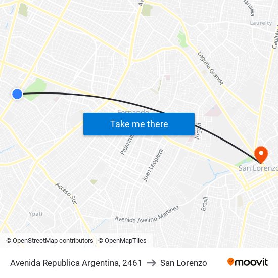 Avenida Republica Argentina, 2461 to San Lorenzo map