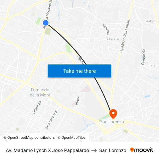 Av. Madame Lynch X José Pappalardo to San Lorenzo map