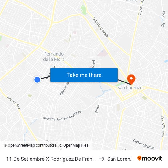 11 De Setiembre X Rodríguez De Francia to San Lorenzo map