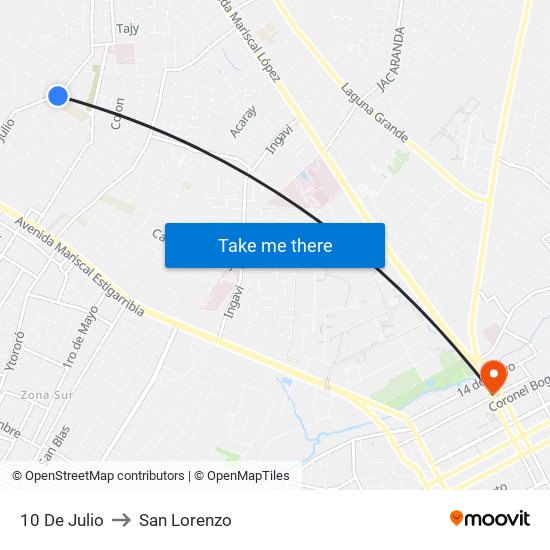 10 De Julio to San Lorenzo map