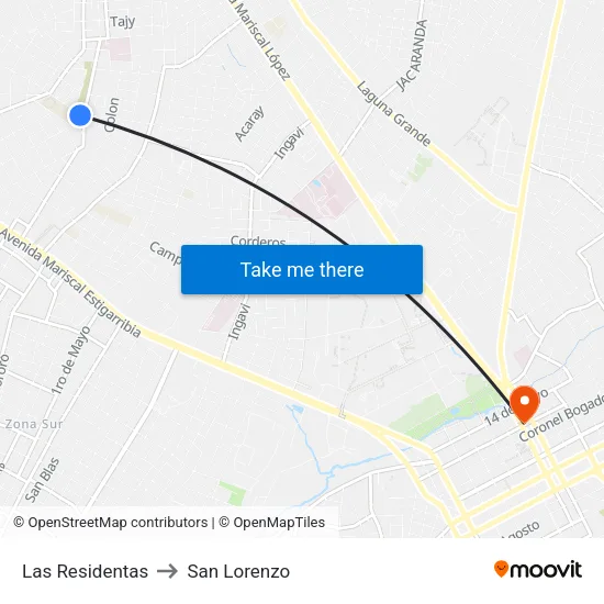 Las Residentas to San Lorenzo map