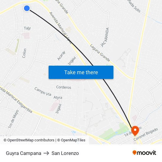 Guyra Campana to San Lorenzo map