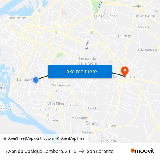 Avenida Cacique Lambare, 2115 to San Lorenzo map