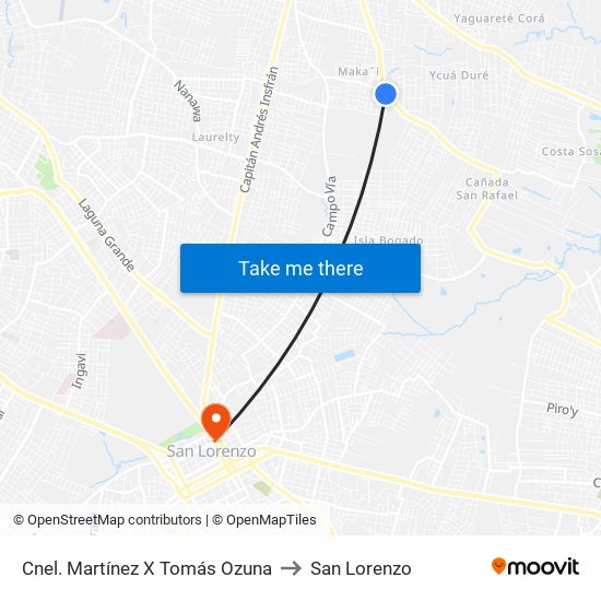 Cnel. Martínez X Tomás Ozuna to San Lorenzo map