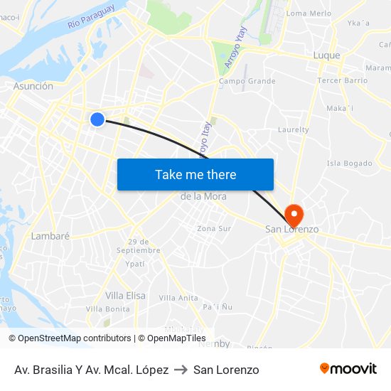 Av. Brasilia Y Av. Mcal. López to San Lorenzo map