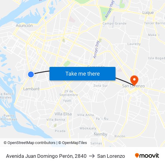 Avenida Juan Domingo Perón, 2840 to San Lorenzo map