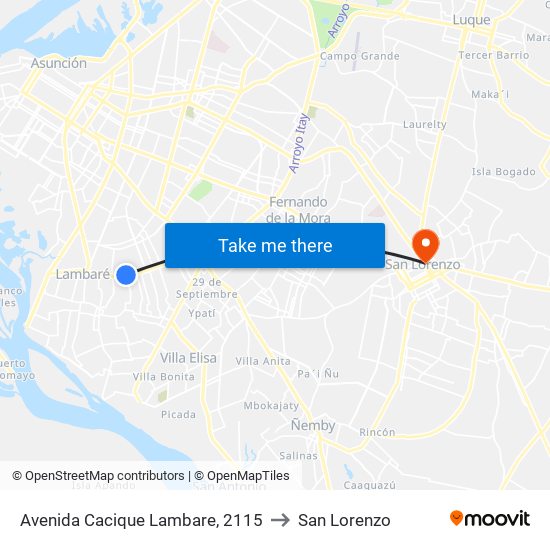 Avenida Cacique Lambare, 2115 to San Lorenzo map