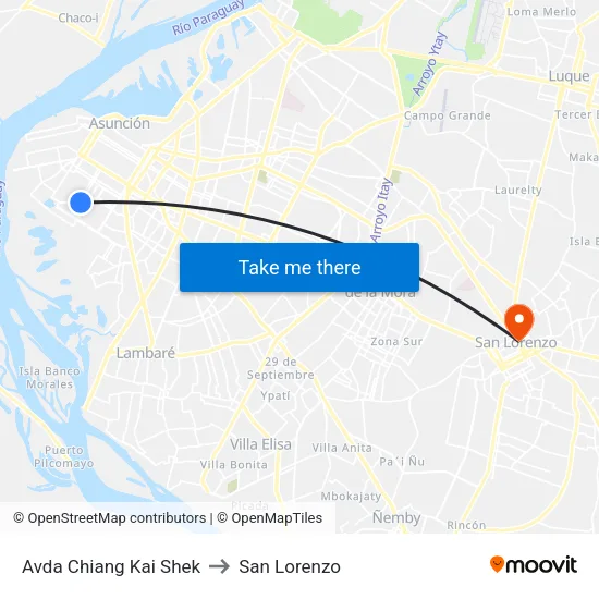 Avda Chiang Kai Shek to San Lorenzo map