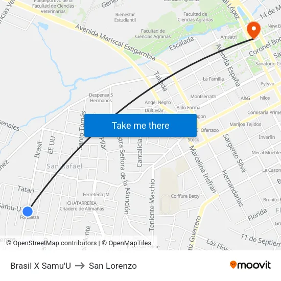Brasil X Samu'U to San Lorenzo map