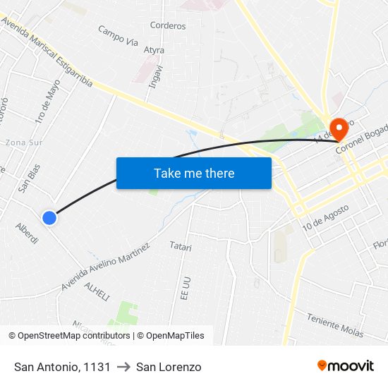 San Antonio, 1131 to San Lorenzo map