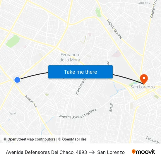 Av. Defensores Del Chaco (4 Mojones) to San Lorenzo map