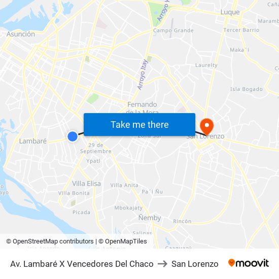 Av. Lambaré X Vencedores Del Chaco to San Lorenzo map