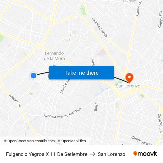 Fulgencio Yegros X 11 De Setiembre to San Lorenzo map