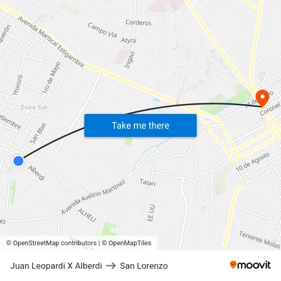 Juan Leopardi X Alberdi to San Lorenzo map
