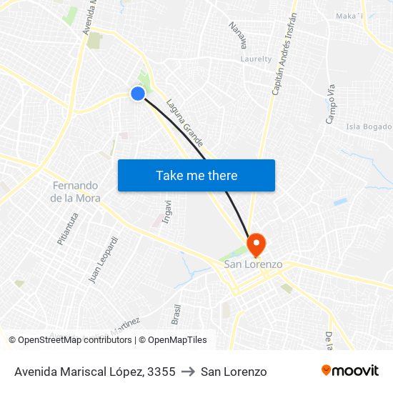 Avenida Mariscal López, 3355 to San Lorenzo map