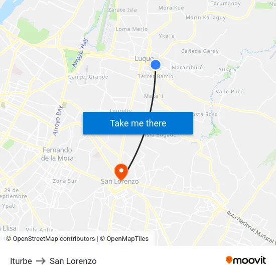 Iturbe to San Lorenzo map