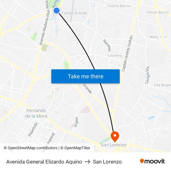 Avenida General Elizardo Aquino to San Lorenzo map