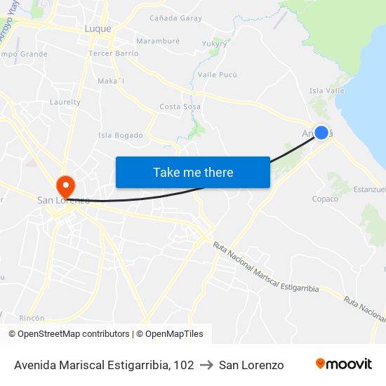 Avenida Mariscal Estigarribia, 102 to San Lorenzo map