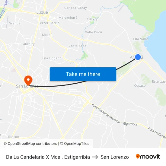 De La Candelaria X Mcal. Estigarribia to San Lorenzo map