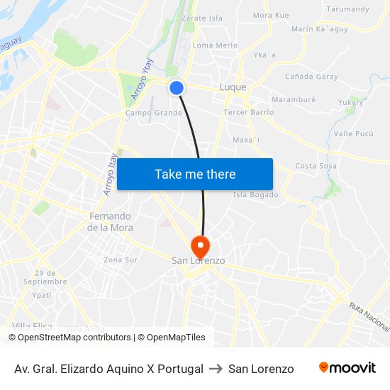 Av. Gral. Elizardo Aquino X Portugal to San Lorenzo map