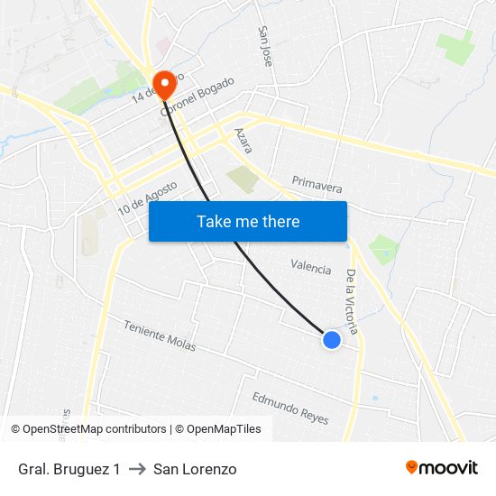 Gral. Bruguez 1 to San Lorenzo map