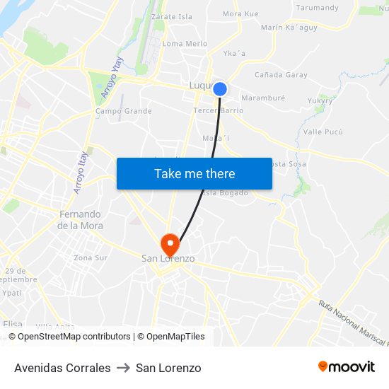 Avenidas Corrales to San Lorenzo map
