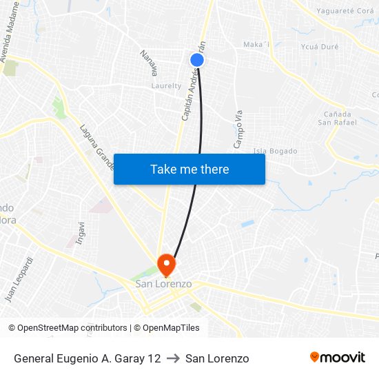 General Eugenio A. Garay 12 to San Lorenzo map