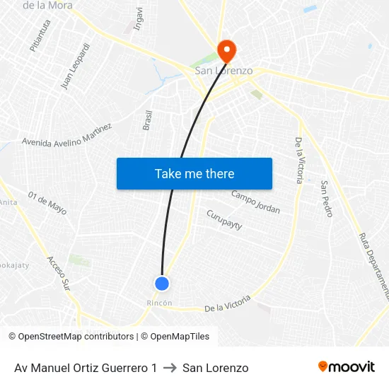 Av  Manuel Ortiz Guerrero 1 to San Lorenzo map