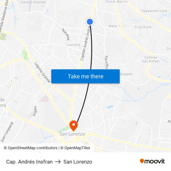 Cap. Andrés Insfran to San Lorenzo map