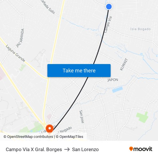 Campo Vía X Gral. Borges to San Lorenzo map