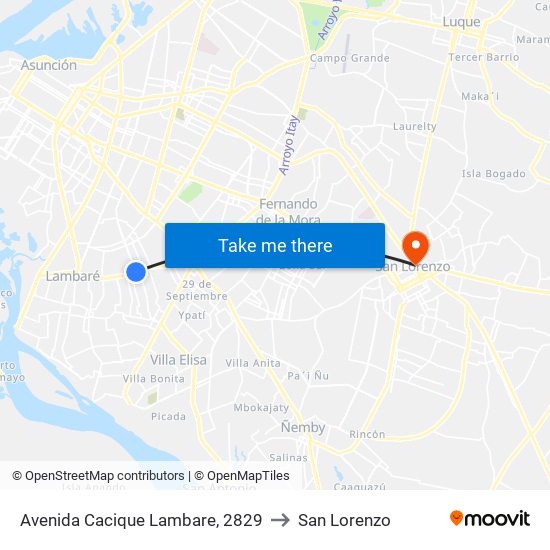 Avenida Cacique Lambare, 2829 to San Lorenzo map