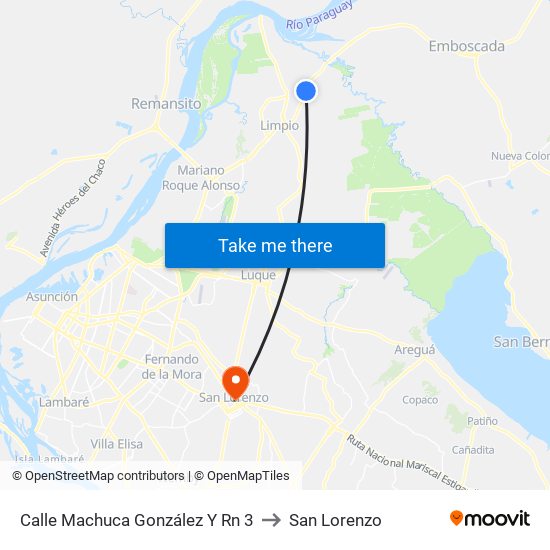 Calle Machuca González Y Rn 3 to San Lorenzo map
