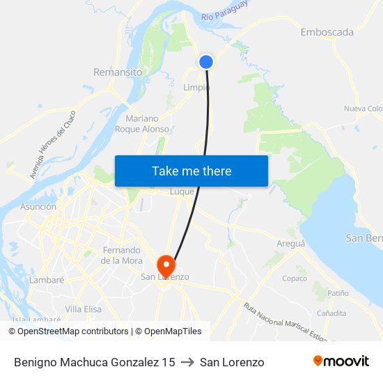 Benigno Machuca Gonzalez 15 to San Lorenzo map