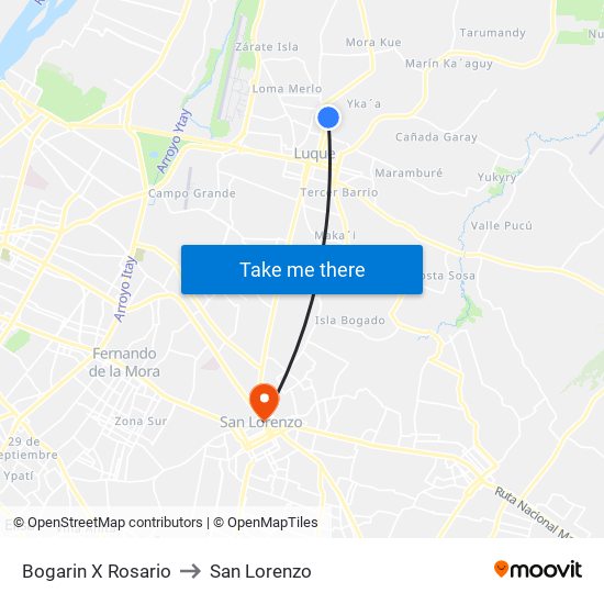 Bogarin X Rosario to San Lorenzo map
