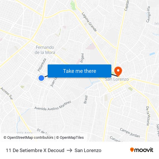 11 De Setiembre X Decoud to San Lorenzo map