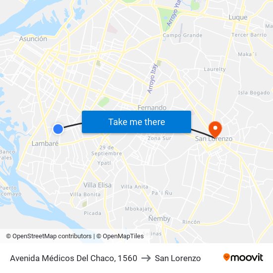 Avenida Médicos Del Chaco, 1560 to San Lorenzo map